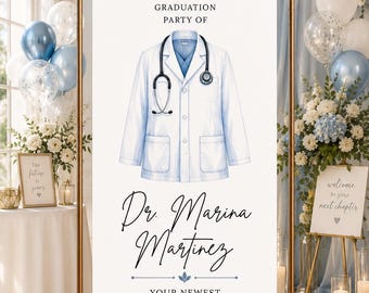 Medical Graduation Welcome Banner: Resident Physician Party Decor (Cotton Linen)