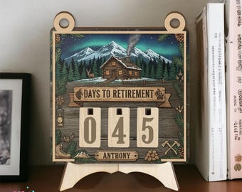 Custom Retirement Countdown Calendar, Cabin Life Aurora Borealis Decor