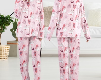 Conjunto de pijama natalino de caubói, rosa, estilo faroeste.