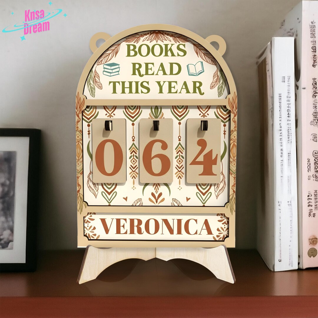 Bookworm Window Display Custom Engraved Bohemian Bookworm Gift - Wooden Reading Goal Tracker ...