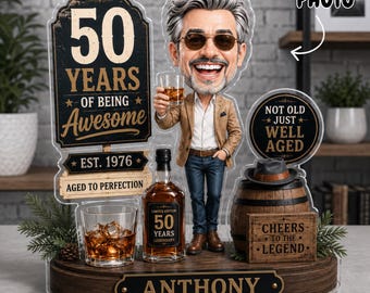 Personalized 50th Birthday Photo Desk Plaque, Custom Face Whiskey Aged to Perfection Acrylic Block, Mens 50 Years Gift, GIFT 2026