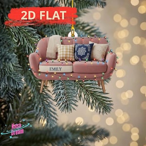 Personalized Sofa Christmas Ornament - Cute Couch Decor, Unique Housewarming Gift, Great Present for New Homeowner, Couple, or Homebody