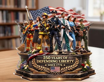 Placa acrílica del 250 aniversario de EE. UU., decoración de mesa "250 años defendiendo la libertad 1776-2026", regalo para personal de primeros auxilios, enfermeros, policías y bomberos.
