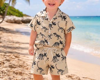 Set shirt en short met dinosaurusskeletprint voor kinderen, zomeroutfit voor peuters