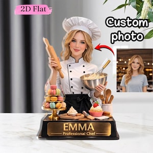 Personalized Professional Chef Acrylic Block Custom Female Pastry Baker Plaque Desk Name Plate Career Milestone Gift For Her Office Decor