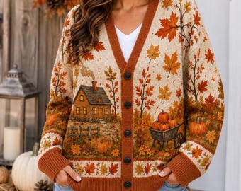 Gilet en maille automne-hiver, pull douillet style cottagecore, haut d'automne pour chalet