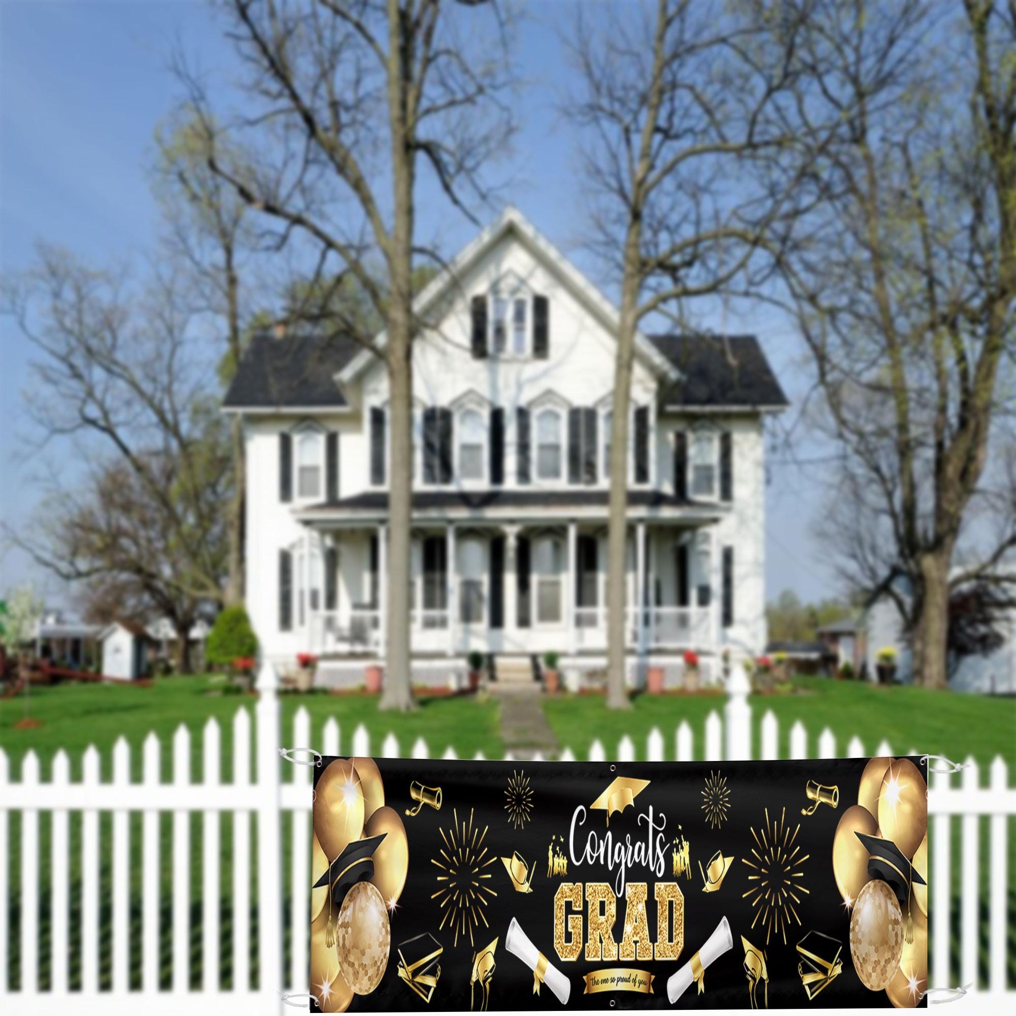 Congrats Grad Graduation Banner Black Gold Party Decor Class of 2026 ...