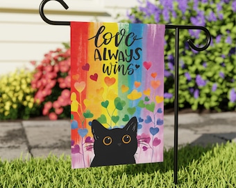Regenbogen Pride Garten Flagge Liebe gewinnt immer schwarze Katze Dekor LGBT Yard Flagge Bunt Outdoor Banner Geschenk für Katzenliebhaber Wohnkultur