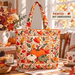 Fall Pumpkin Quilted Tote Bag, Autumn Harvest Shoulder Handbag Gift 2026