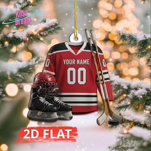 Custom Hockey Christmas Ornament, Personalized Ice Hockey Gift for Coach or Player, Sports Fan Christmas Tree Decoration, Hockey Mom Dad