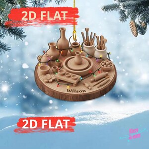 Custom Name Potter Gift, Personalized Pottery Ornament, 3D Miniature Potter's Wheel, Ceramic Artist Xmas Gift, Wooden Clay Studio Decor