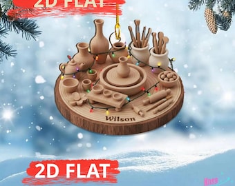 Regalo personalizzato per ceramista con nome, ornamento in ceramica personalizzato, tornio da vasaio in miniatura 3D, regalo di Natale per ceramista, decorazione per studio in argilla di legno