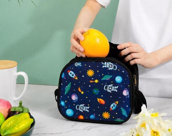 Lancheira Infantil Personalizada Space, Bolsa Térmica para Escola, Reutilizável para Meninos e Meninas