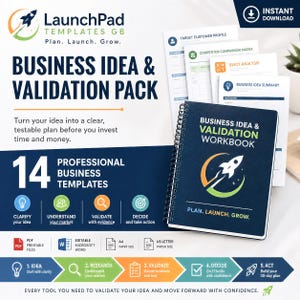 Paquete de cuadernos de trabajo para la validación de ideas de negocio / 14 plantillas para emprendedores / Kit de herramientas para la planificación de startups