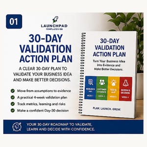 30-Day Business Validation Plan | Startup Action Plan Template | Business Idea Validation Workbook