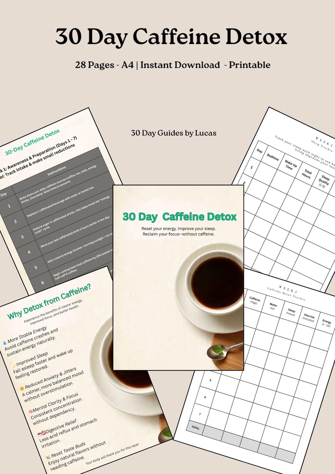 30 Day Caffeine Detox Guide | Printable Digital Wellness Plan | Daily ...