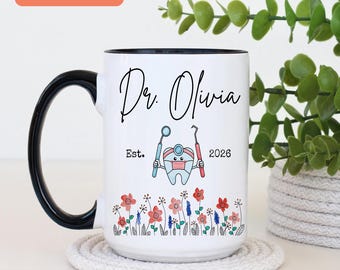 Floral New Dental Doctor Gift, Personalized 2026 Dental Assistant Mug, Dentist Graduation Gift, Gift For Dentist,Dental Hygienist Mug(A526T)