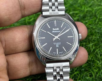 Reloj vintage HMT Kohinoor de cuerda manual con fondo transparente para hombre, acero, 17 joyas