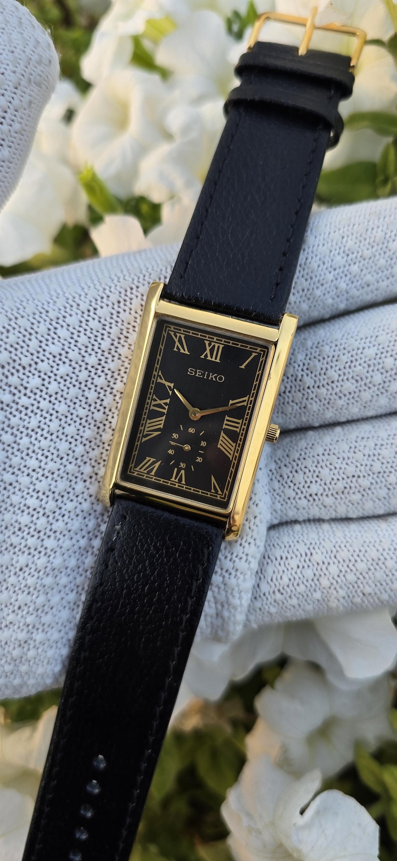 Vintage Seiko Quartz Tank Sub Second Men Gold Tone Refurbished Japanese Wrist Watch