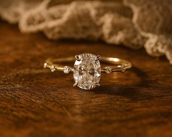 Zarte Oval Moissanite Ring, Moissanite Verlobungsring, Moissanite Hochzeit Vorschlag Ring, Vintage Diamant Versprechen Ring, Jubiläumsring