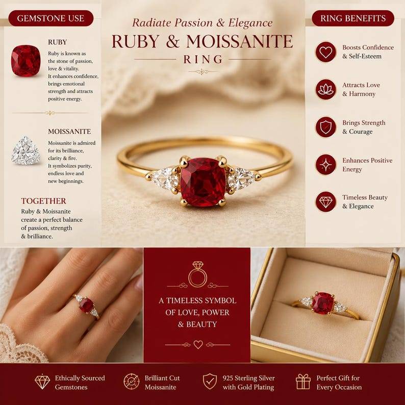 Dainty Ruby Ring, Red Ruby Stacking Ring, Minimalist Garnet Ring, Mother's Day Gift for Her, Red Gemstone Ring, Dainty Promise Ring image 3