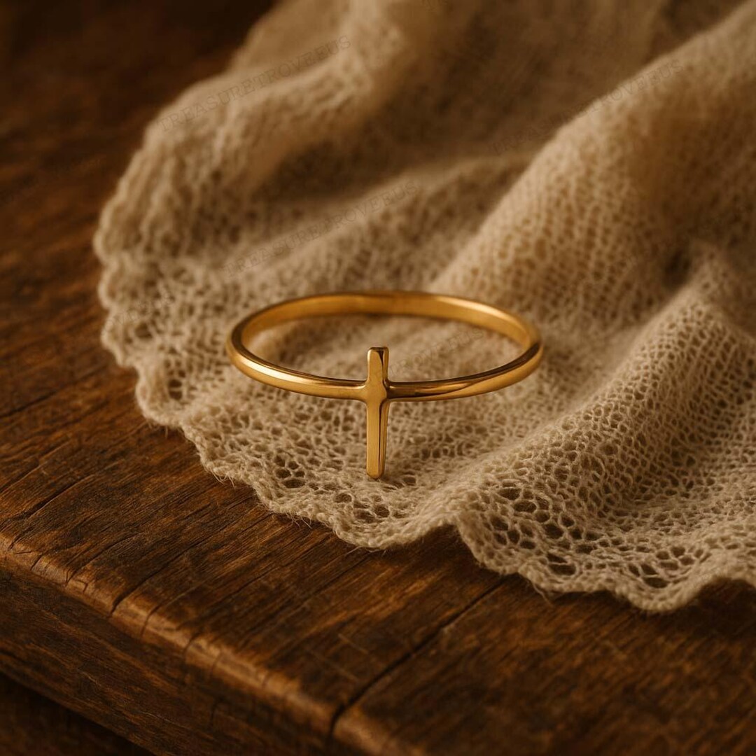 Gold Cross Ring, Minimalist Faith Jewelry, Dainty Religious Ring ...