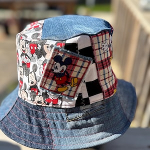 Handmade Mickey Mouse Bucket Hat Size Large Reversible Patchwork