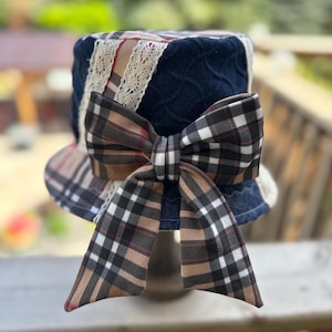 Plaid Bucket Hat with Brown Trim and Ribbon Men main image 2