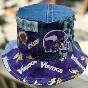 Minnesota Vikings Football Patchwork Bucket Hat reversible Size Large XL