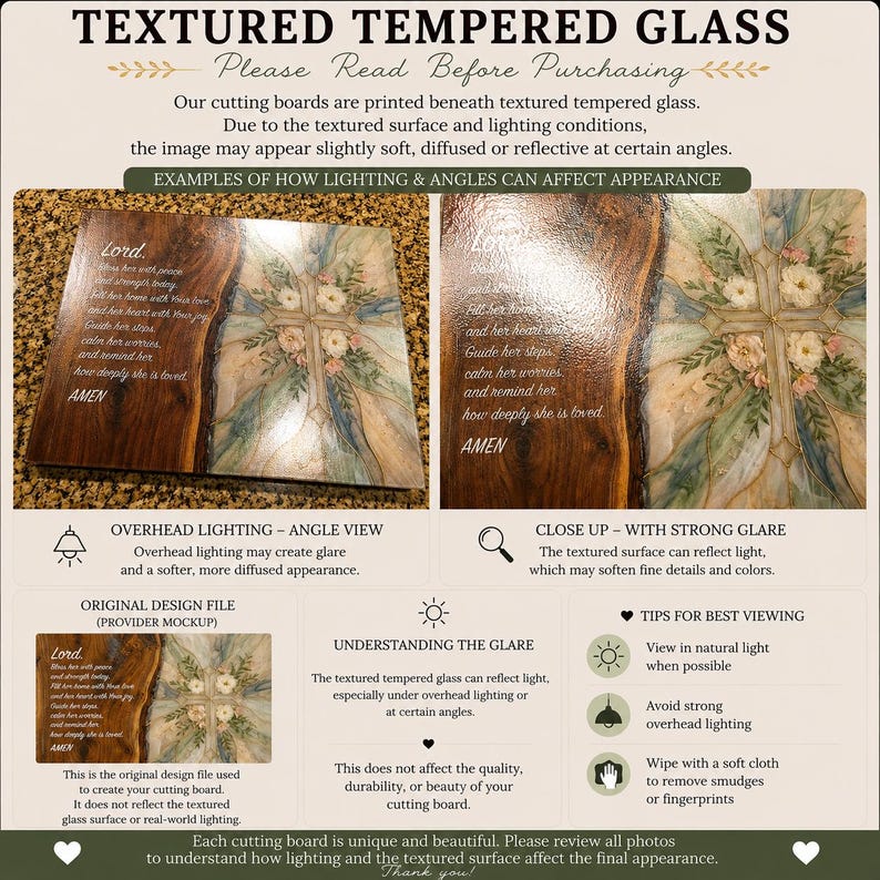 Christian Glass Cutting Board Prayer For Her Floral Cross Kitchen Decor Bless Her Peace Strength Faith Inspirational Housewarming Gift Idea image 2