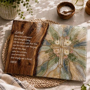 Christian Glass Cutting Board Prayer For Her Floral Cross Kitchen Decor Bless Her Peace Strength Faith Inspirational Housewarming Gift Idea image 4