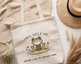 Funny Christian Tote Bag Lord Help Me Frog Tote Bag Religious Bible Study Bag Cute Frog Canvas Tote Silly Frog Bag Christian Accessories
