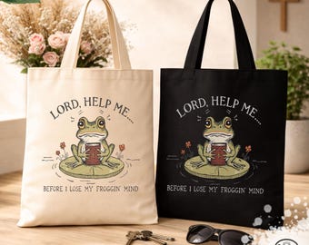 Funny Christian Tote Bag Lord Help Me Frog Tote Bag Religious Bible Study Bag Cute Frog Canvas Tote Silly Frog Bag Christian Accessories