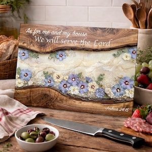 Christian Glass Cutting Board Bible Verse Joshua 24:15 Rose of Sharon Floral Kitchen Decor Faith Scripture Gift Farmhouse Charcuterie Style