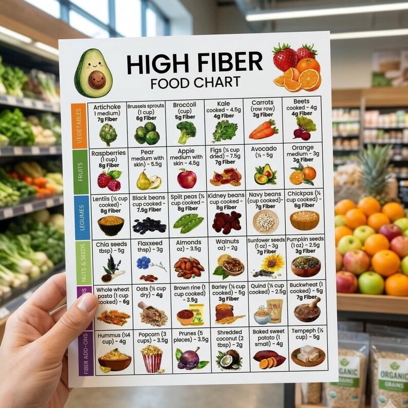 High Fiber Food List Printable, High Fiber Foods Chart, High Fiber Food ...