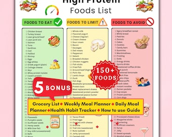 Lista de alimentos ricos en proteínas, lista imprimible de alimentos ricos en proteínas, tabla de alimentos ricos en proteínas, lista y tabla de alimentos ricos en proteínas, alimentos bajos en carbohidratos y ricos en proteínas (PDF)