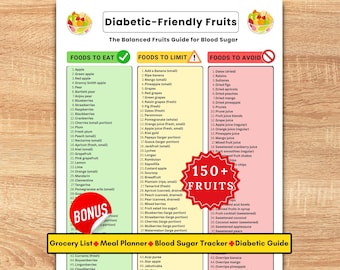 Lista de frutas para diabéticos imprimible, Tabla de frutas con bajo índice glucémico, Guía de alimentos para diabéticos, Seguimiento de dieta sin azúcar, Guía de alimentos para diabéticos (PDF)