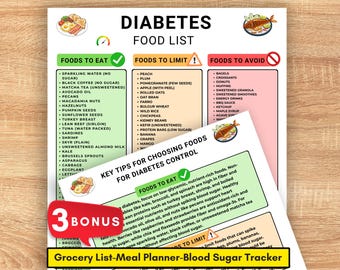Guía de alimentos para la diabetes imprimible, Tabla de alimentos para la diabetes, Lista de alimentos para la diabetes, Lista de alimentos para la dieta diabética, Guía, Tabla de alimentos para la diabetes, PDF imprimible
