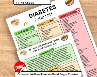 Guía de alimentos para la diabetes imprimible, Tabla de alimentos para la diabetes, Lista de alimentos para la diabetes, Lista de alimentos para la dieta diabética, Guía, Tabla de alimentos para la diabetes, PDF imprimible