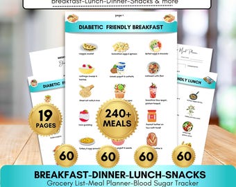 Diabetes Meal Plan Bundle, Sugar Free Diet, Grocery List (Digital Download)