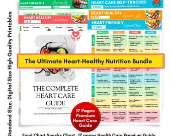 Paquete de plan de alimentación saludable para el corazón, lista de alimentos bajos en colesterol, planificador de comidas de 7 días, lista de compras, registro de cuidado del corazón, guía de cuidado del corazón de 17 páginas en PDF.