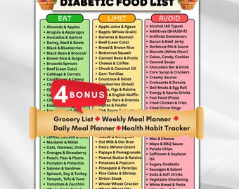 Diabetes Food Guide Printable,Diabetic Food Chart,Diabetic Food List,Diabetic Diet Food List,Guide,Diabetes Food Chart, Printable PDF
