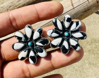 Pendientes de flor de búfalo blanco, pendientes colgantes, joyería hecha a mano en plata de ley 925***