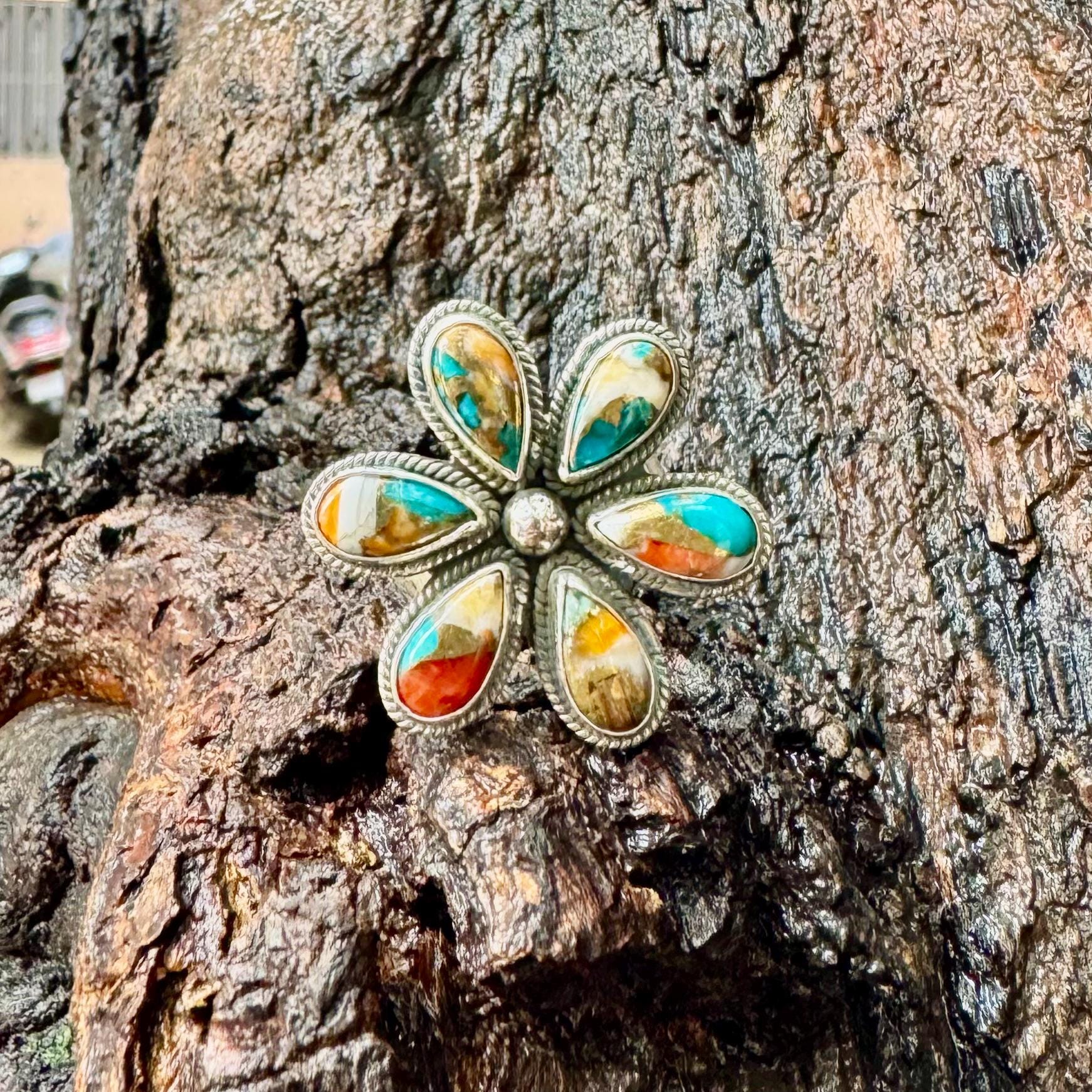 スパイニーオイスターターコイズ、925スターリングシルバーリング