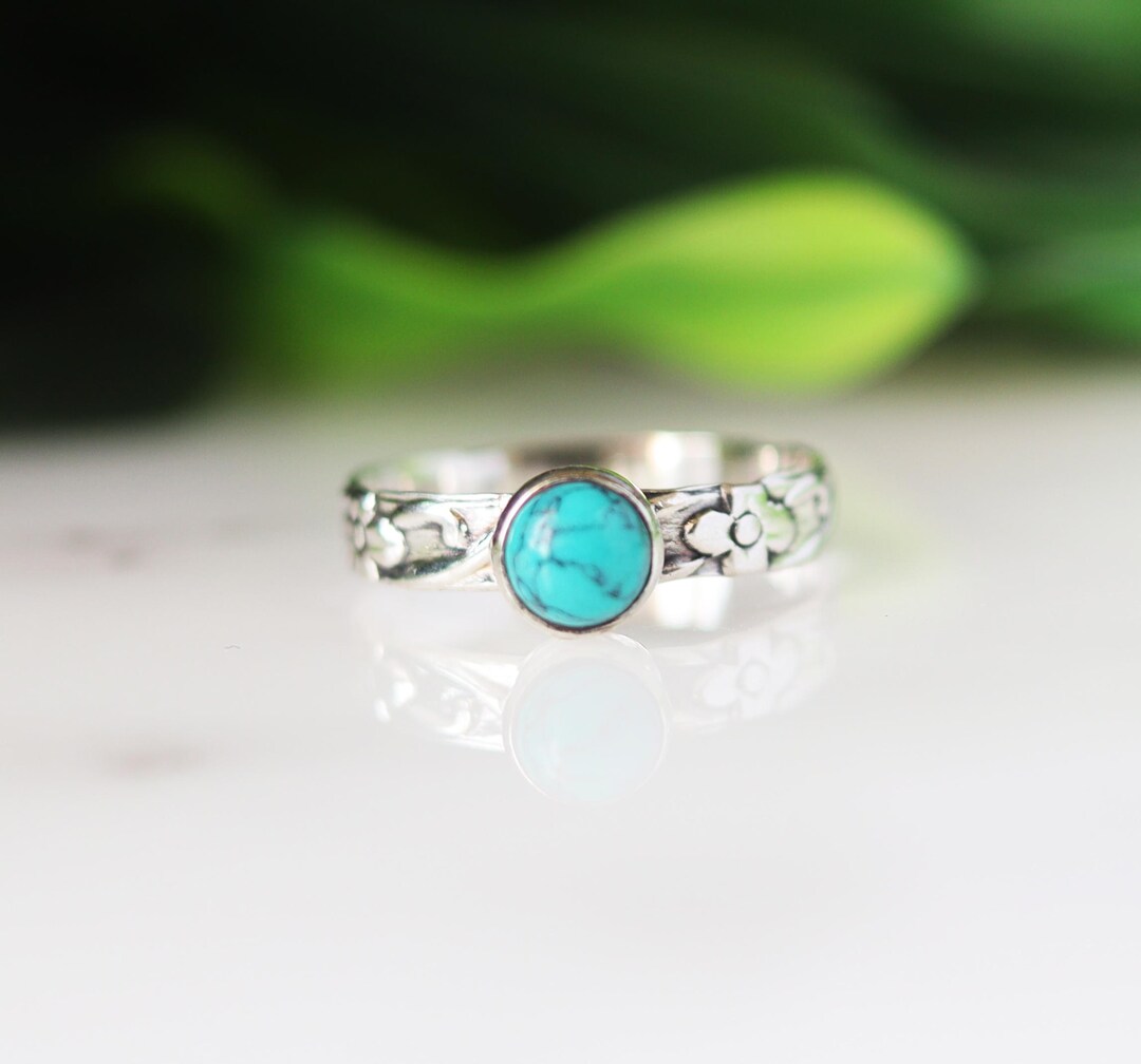 Elegant Turquoise Ring, Round Stone Ring, 925 Sterling Silver Ring ...