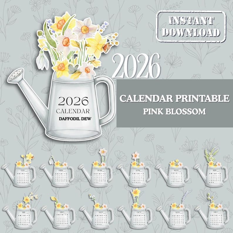 2026 Floral Desk Calendar | Daffodil Mini Desk Calendar Printable ...