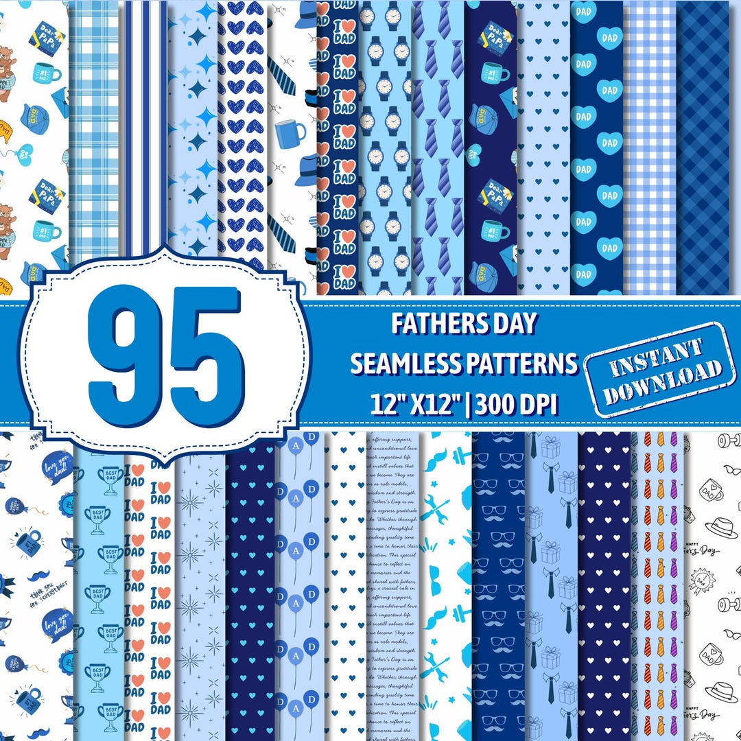 Fathers Day Seamless Pattern Bundle, Dad Digital Paper Pack, Blue ...