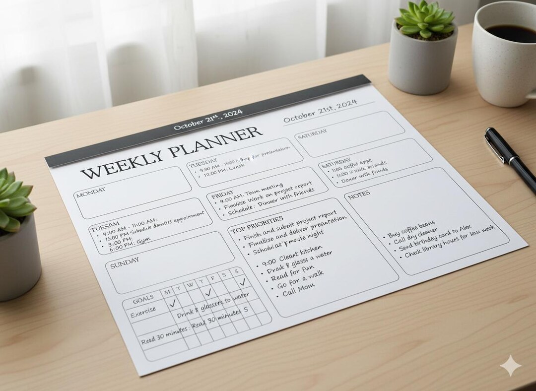 Minimalist Weekly Planner Printable: To-do List, Goal Tracker (digital ...