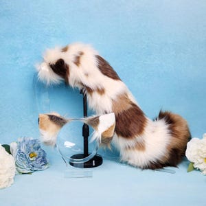 Handmade Plush Calico Cat Ears & Tail Set: Cosplay Costume Accessories