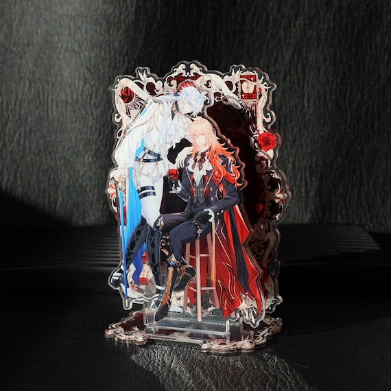 Honkai Star Rail Phainon Mydei Acrylic Standee, Elegant White Red Rose Frame Anime Character Decor, Figure Collectible Gift for Fans